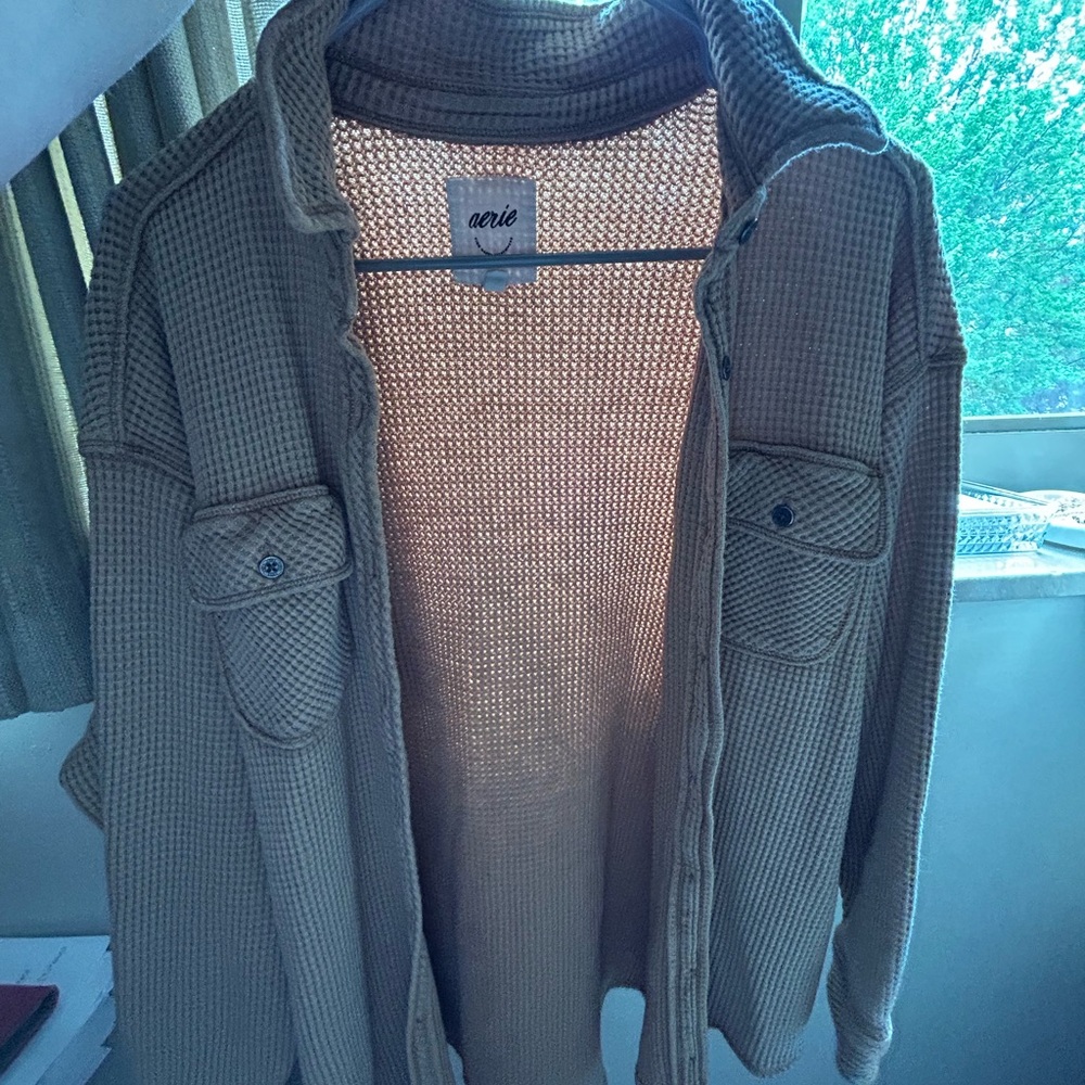 Aerie Tan Cardigan Sweater Knit Texture